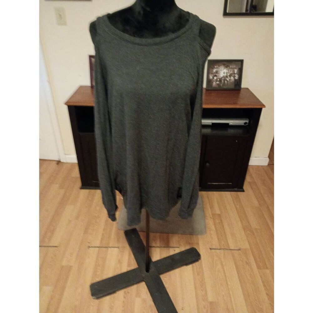 XXL Reaction Kenneth Cole Grey Long Sleeve Off Shoulder Shirt Top w Side Slits